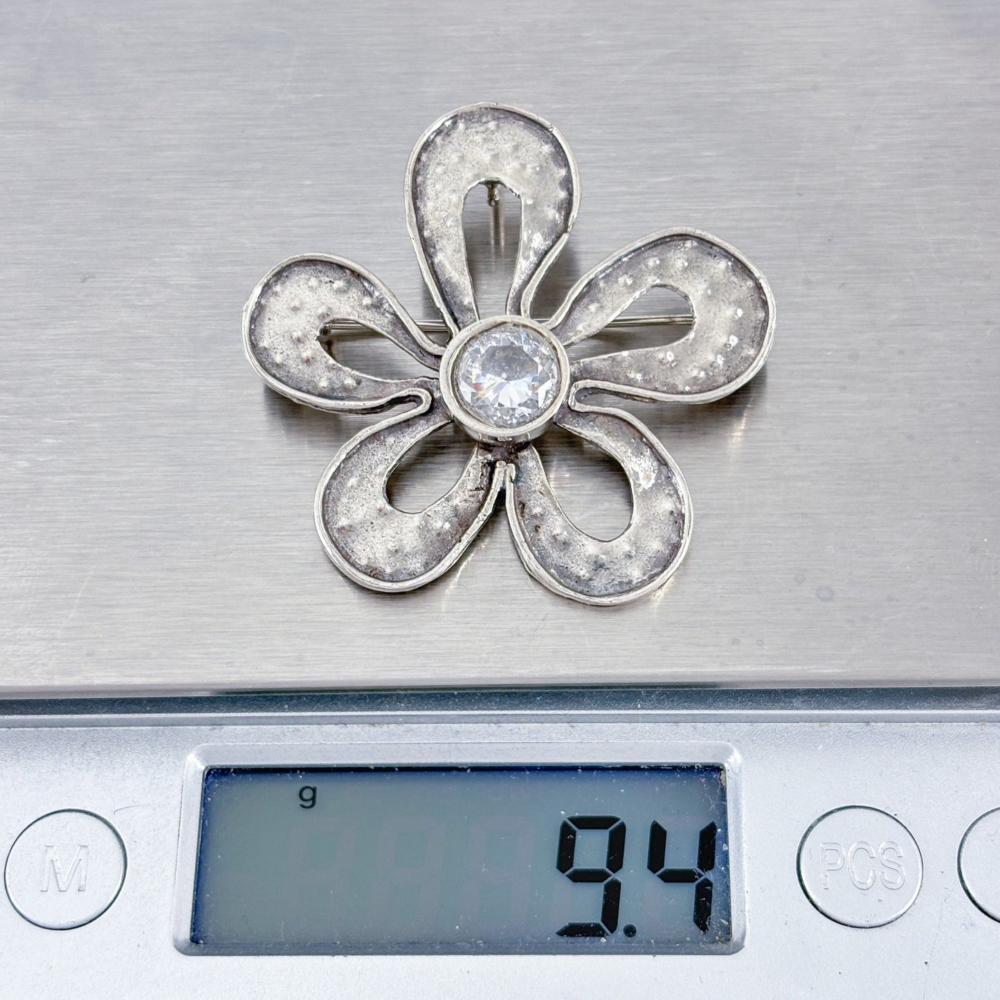 Vintage Silpada Sterling Silver 925 Cubic Zirconia Flower Brooch I1540