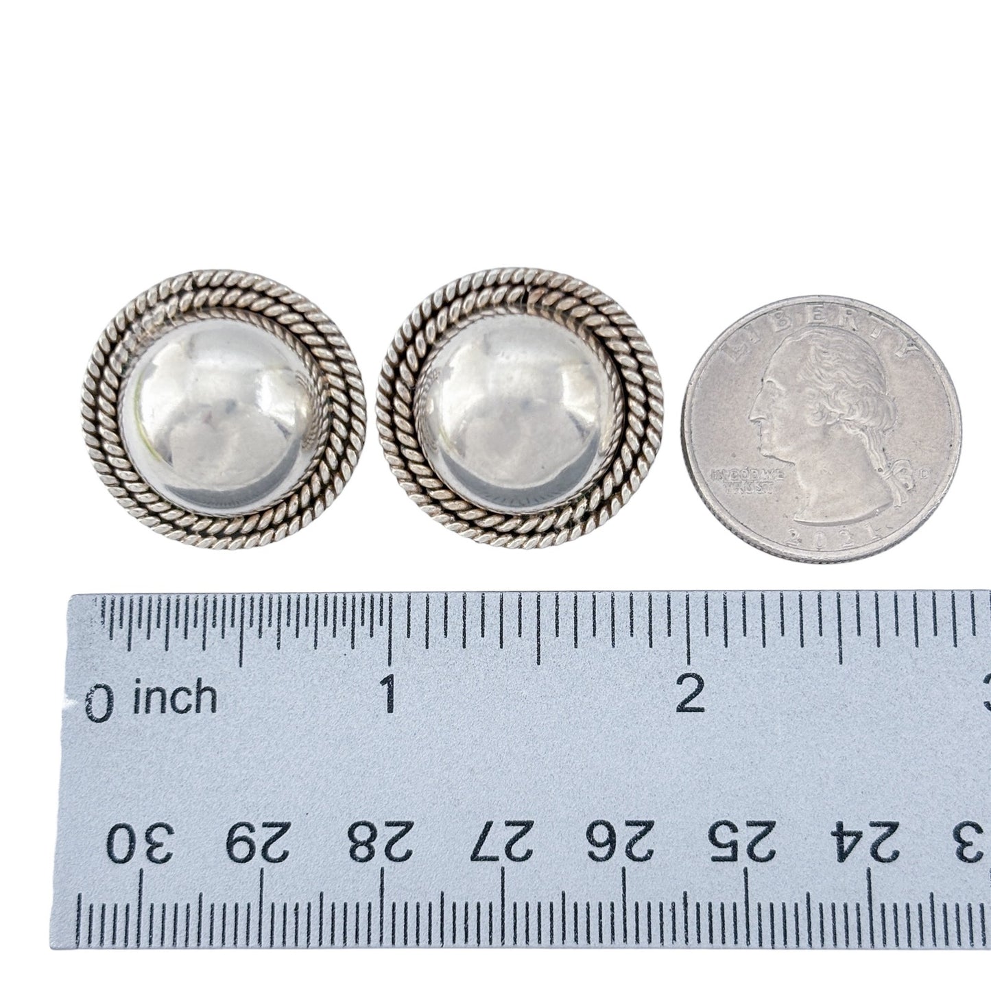 Vintage Sterling Silver 925 Domed Rope Clip On Earrings