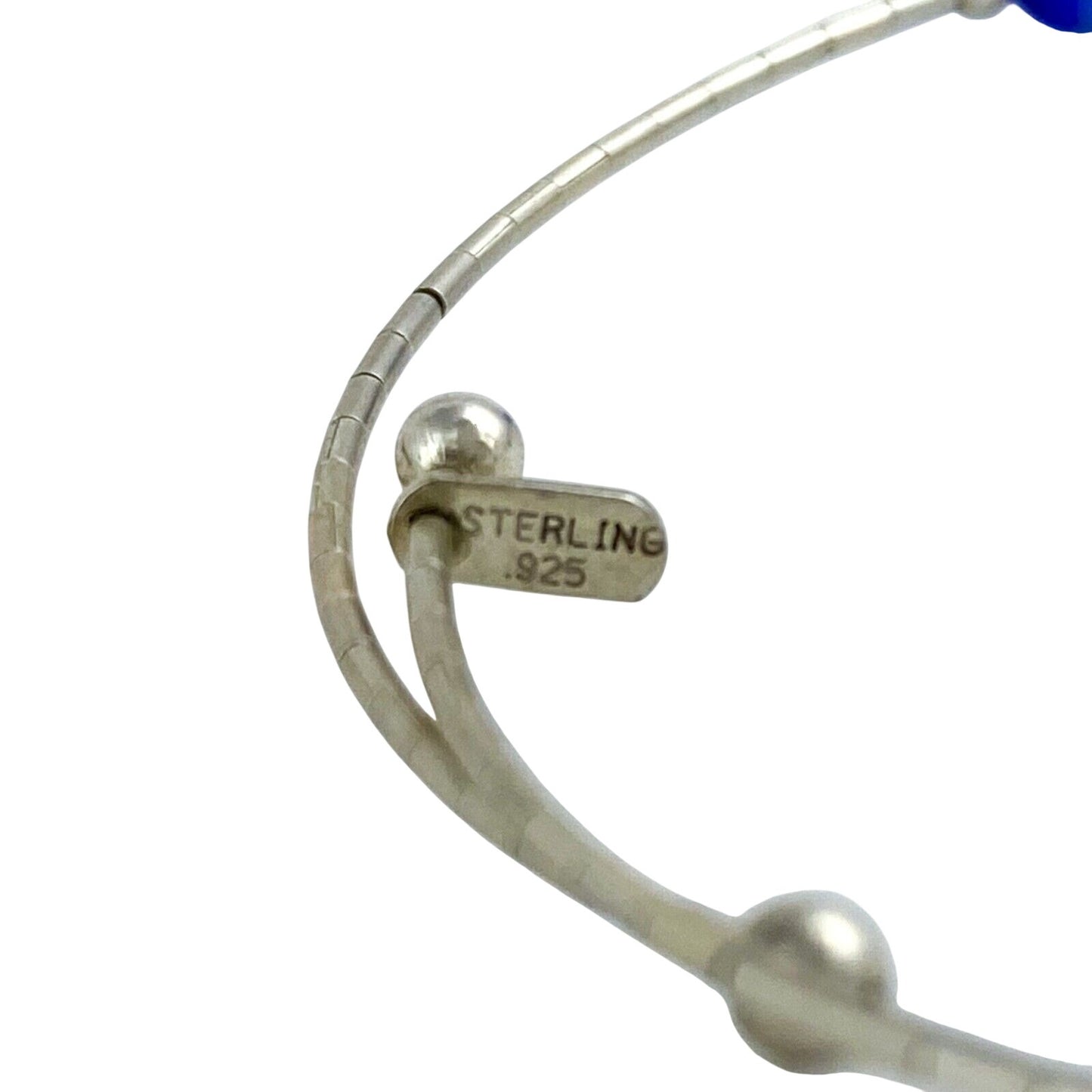 Vintage Sterling Silver 925 Blue Cat’s Eye Memory Wire Bracelet 7.5"