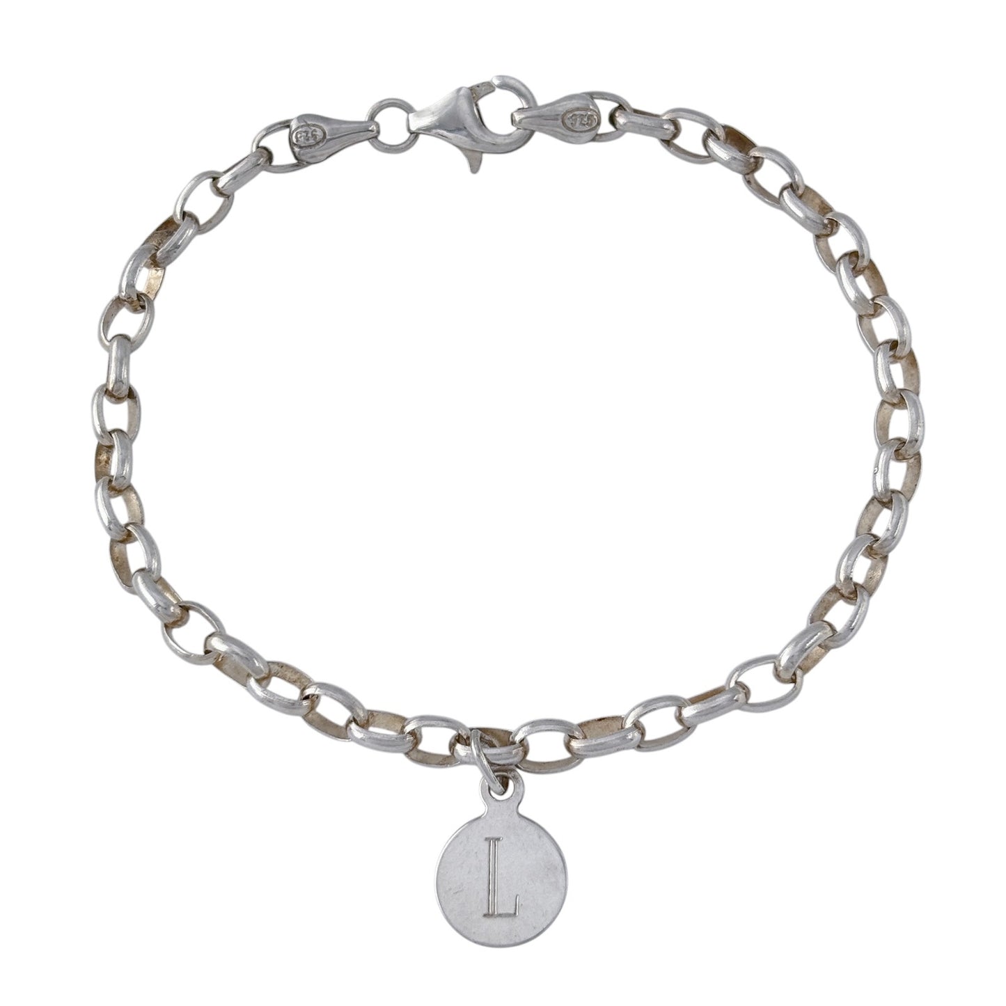Vintage Sterling Silver 925 Initial L Charm Bracelet 7.25"