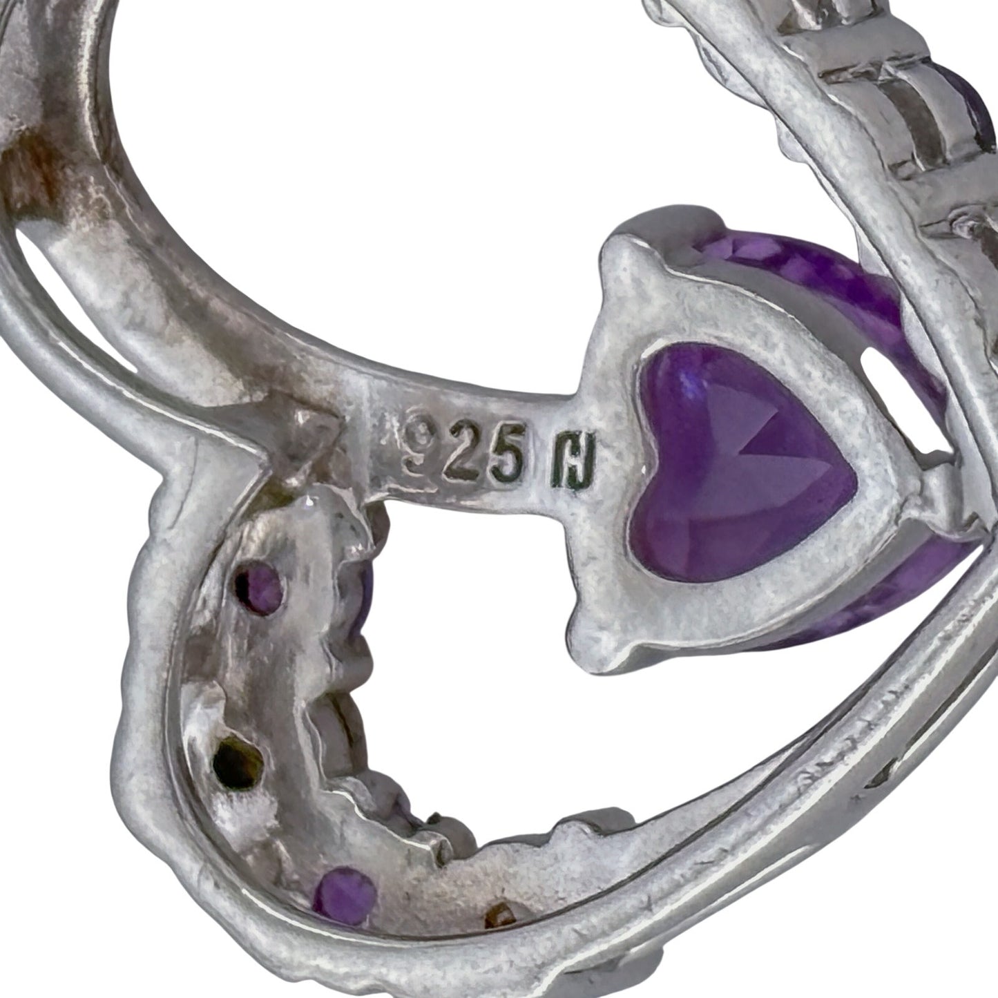 Vintage Sterling Silver 925 Amethyst Diamond Heart Pendant