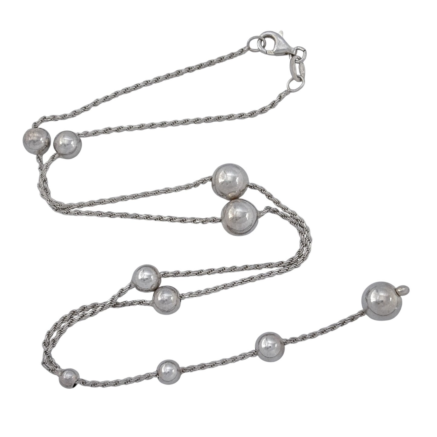 Vintage Sterling Silver 925 Bead Lariat Necklace 16"