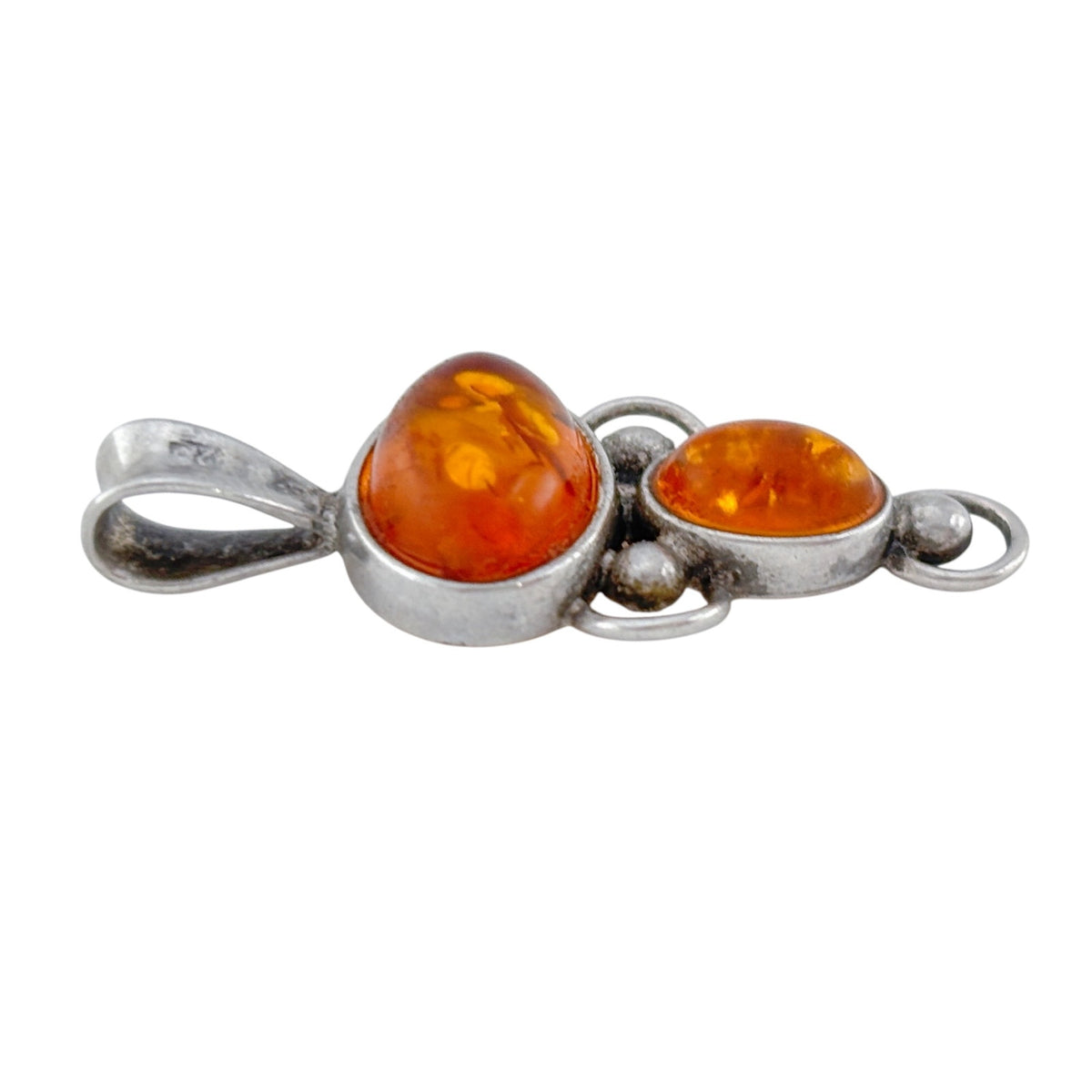 Vintage Sterling Silver 925 Double Amber Cabochon Pendant