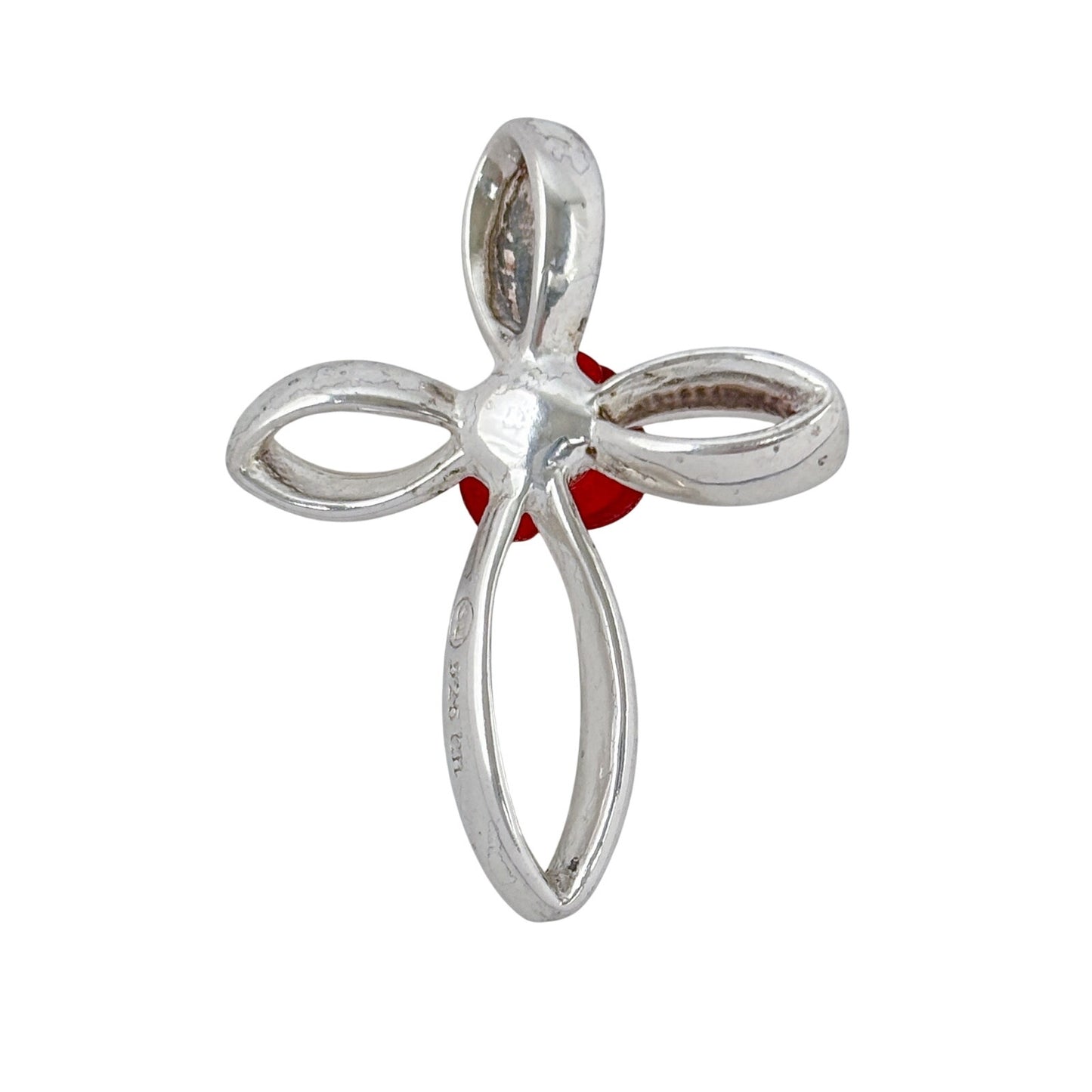 Vintage Sterling Silver 925 Red Rose Cross Pendant