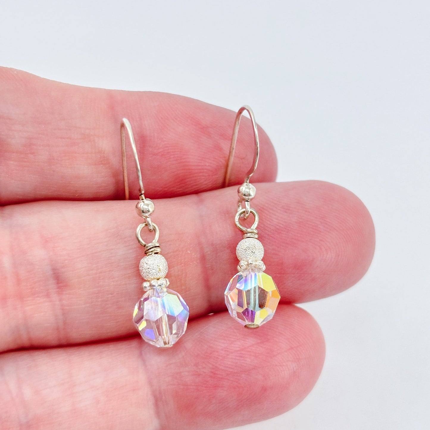 Vintage Sterling Silver 925 AB Aurora Borealis Crystal Drop Earrings