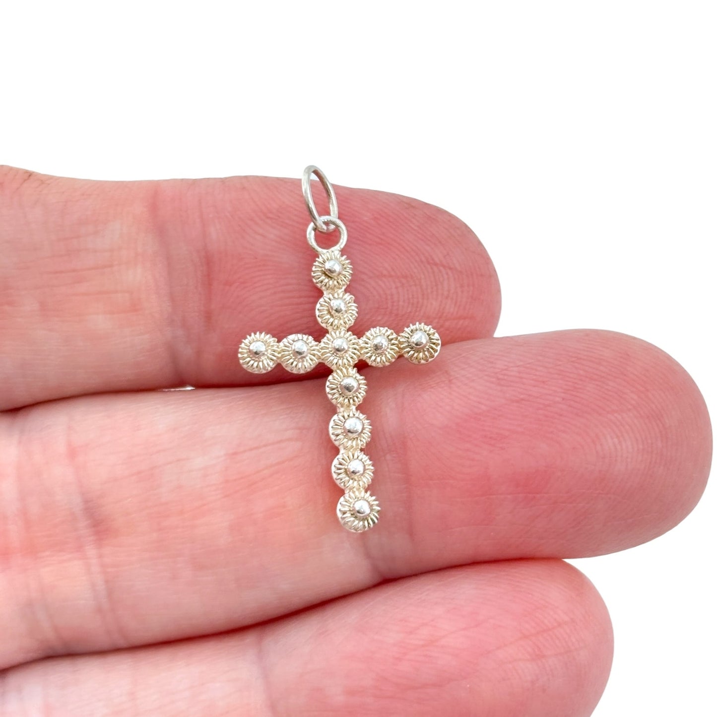 Vintage Sterling Silver 925 Flower Button Cross Pendant