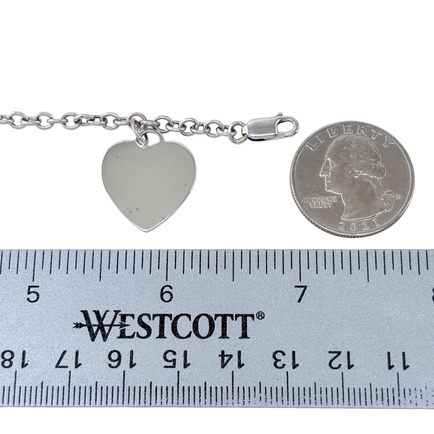 Estate Ross Simons Sterling Silver 925 Heart Charm Round Link Chain Bracelet 7"