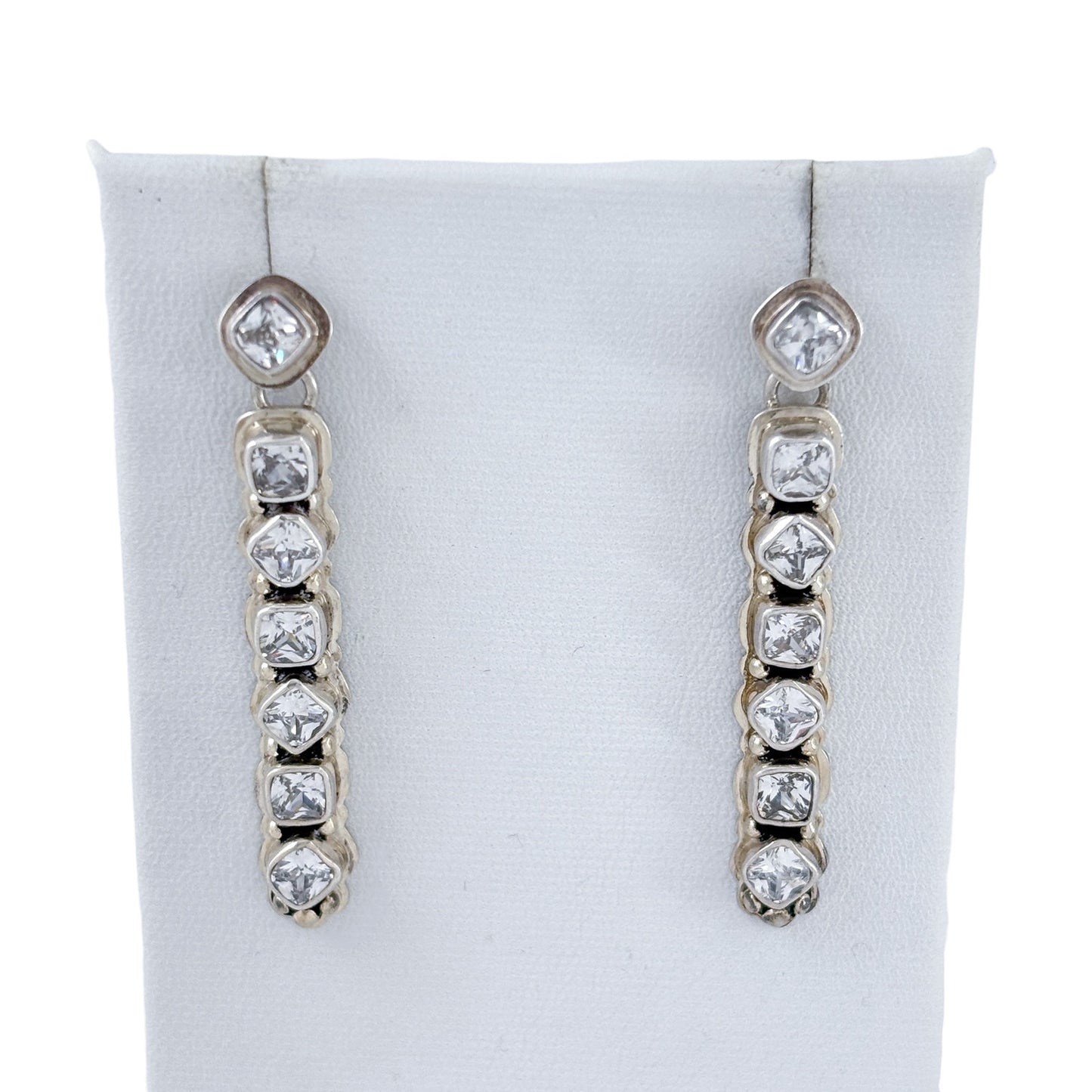 Vintage Sterling Silver 925 Cubic Zirconia Linear Drop Earrings