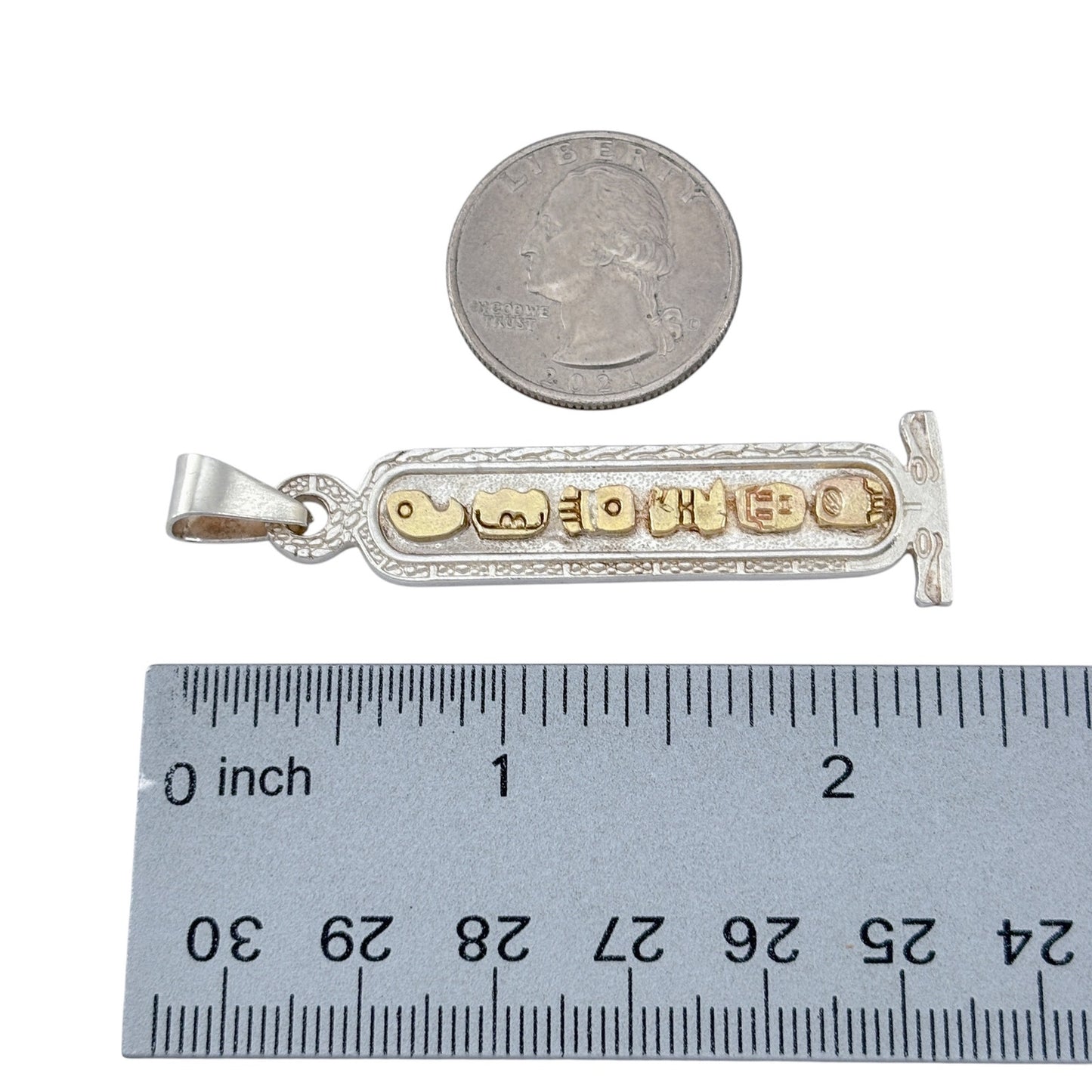 Vintage Mexican El Tigro 14K Gold Sterling Silver 925 Mayan Glyph Pendant