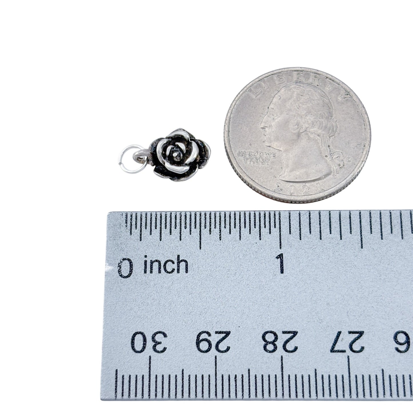 Vintage Sterling Silver 925 Oxidized Rose Charm
