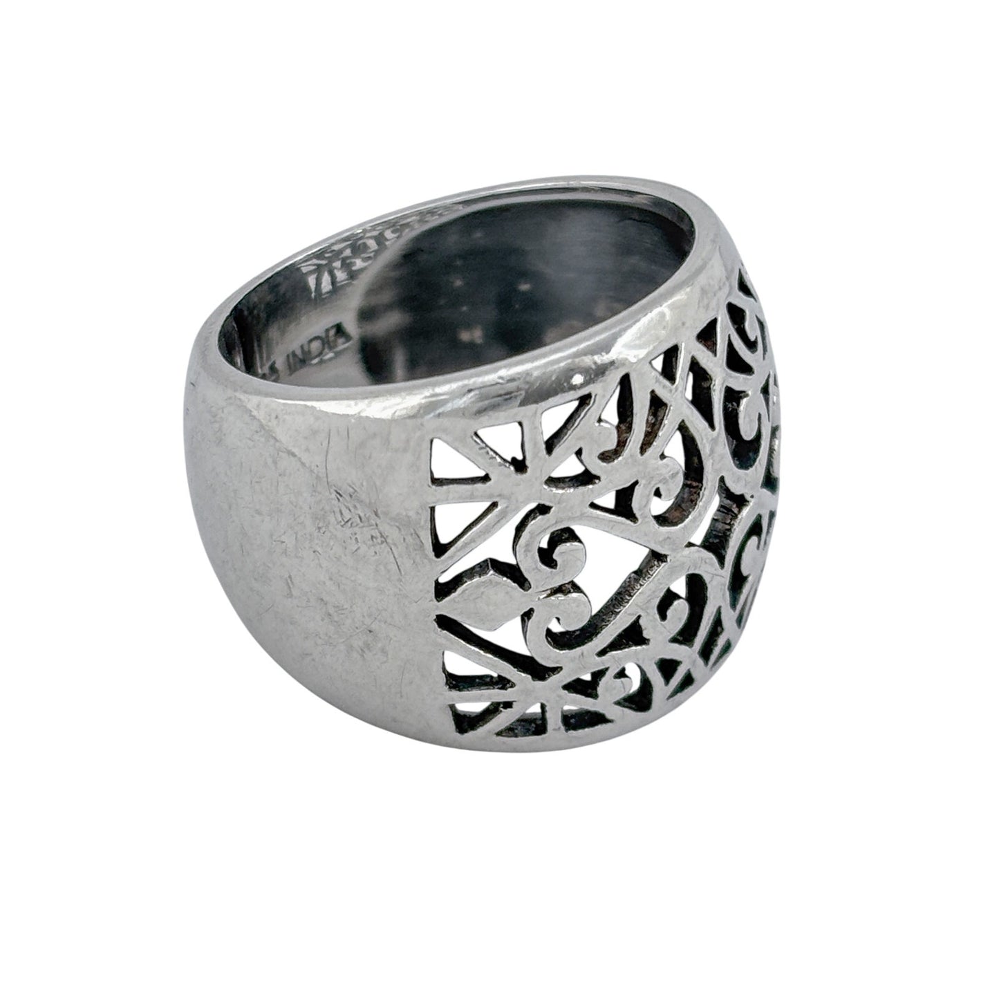 Vintage Sterling Silver 925 Domed Filigree Band Ring Size 8.5