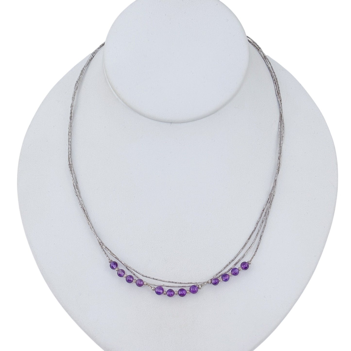 Vintage Sterling Silver 925 Liquid Silver Amethyst Bead Necklace 18"