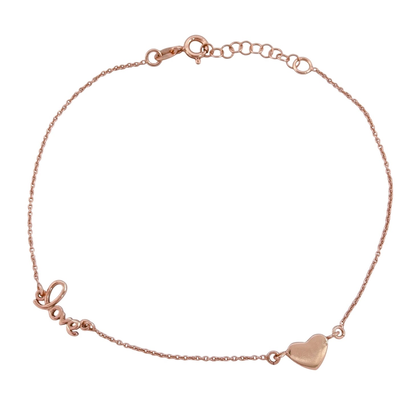 Vintage Rose Gold-Tone Sterling Silver 925 Love Heart Charm Anklet 9"-10"