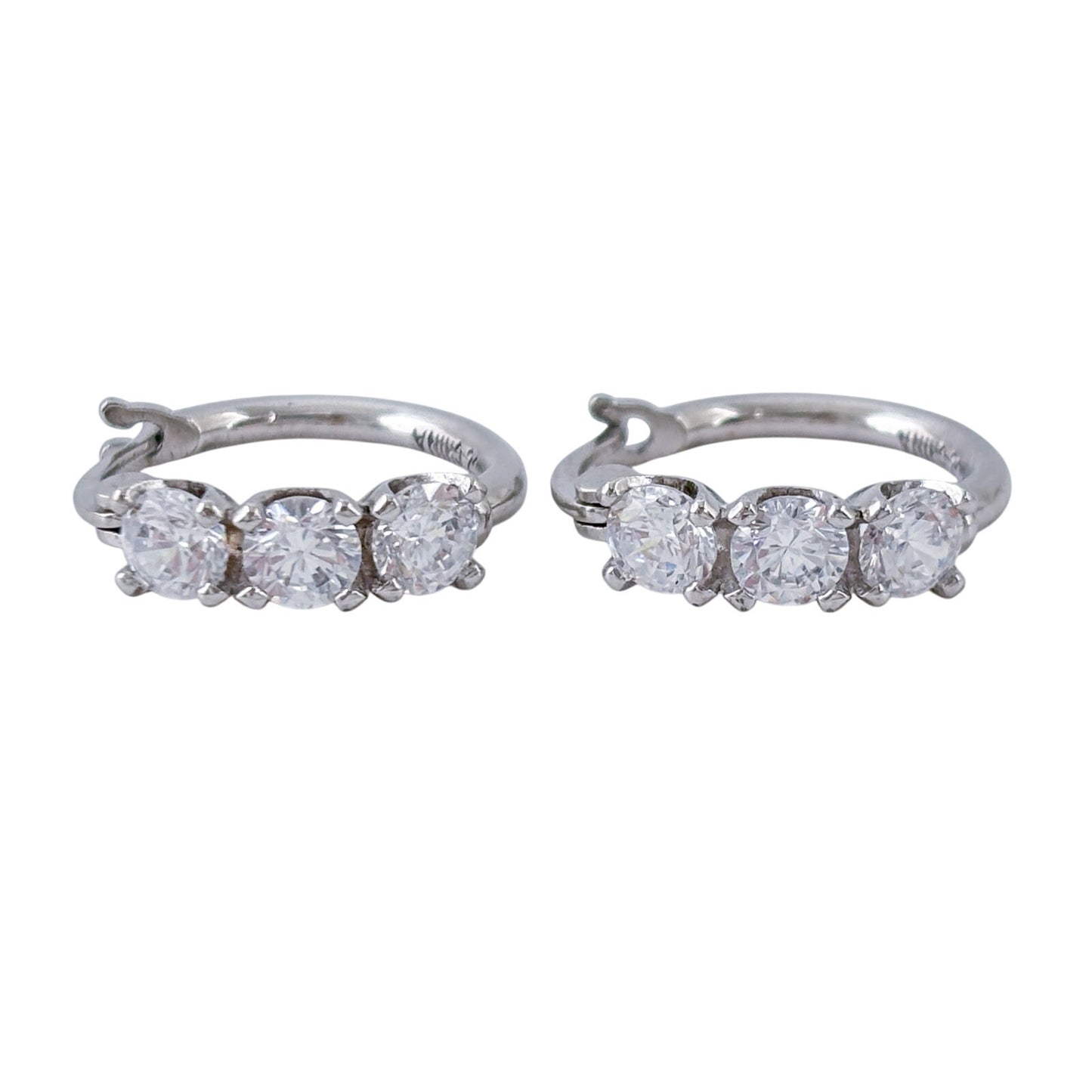 Vintage Sterling Silver 925 Cubic Zirconia Huggie Hoop Earrings