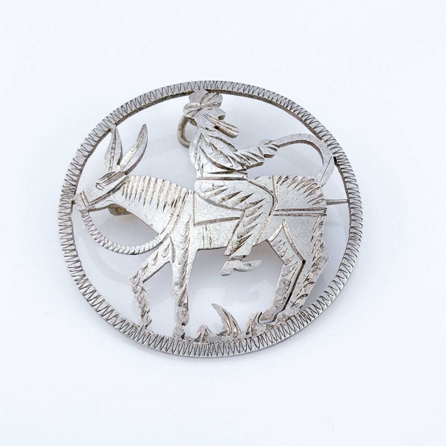 Vintage Sterling Silver 925 Donkey Rider Brooch Pendant