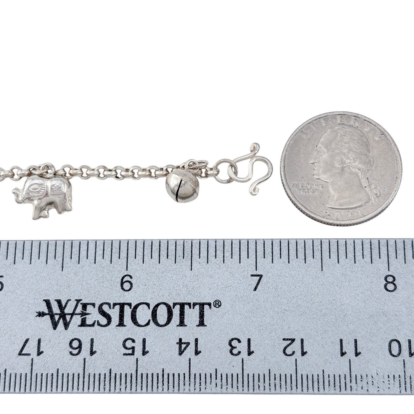 Vintage Sterling Silver 925 Elephant Charm Bracelet 7"