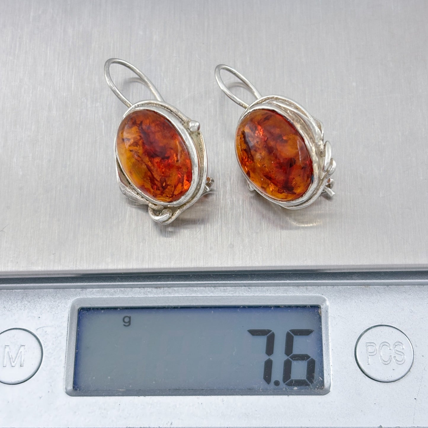 Vintage Sterling Silver 925 Amber Drop Earrings