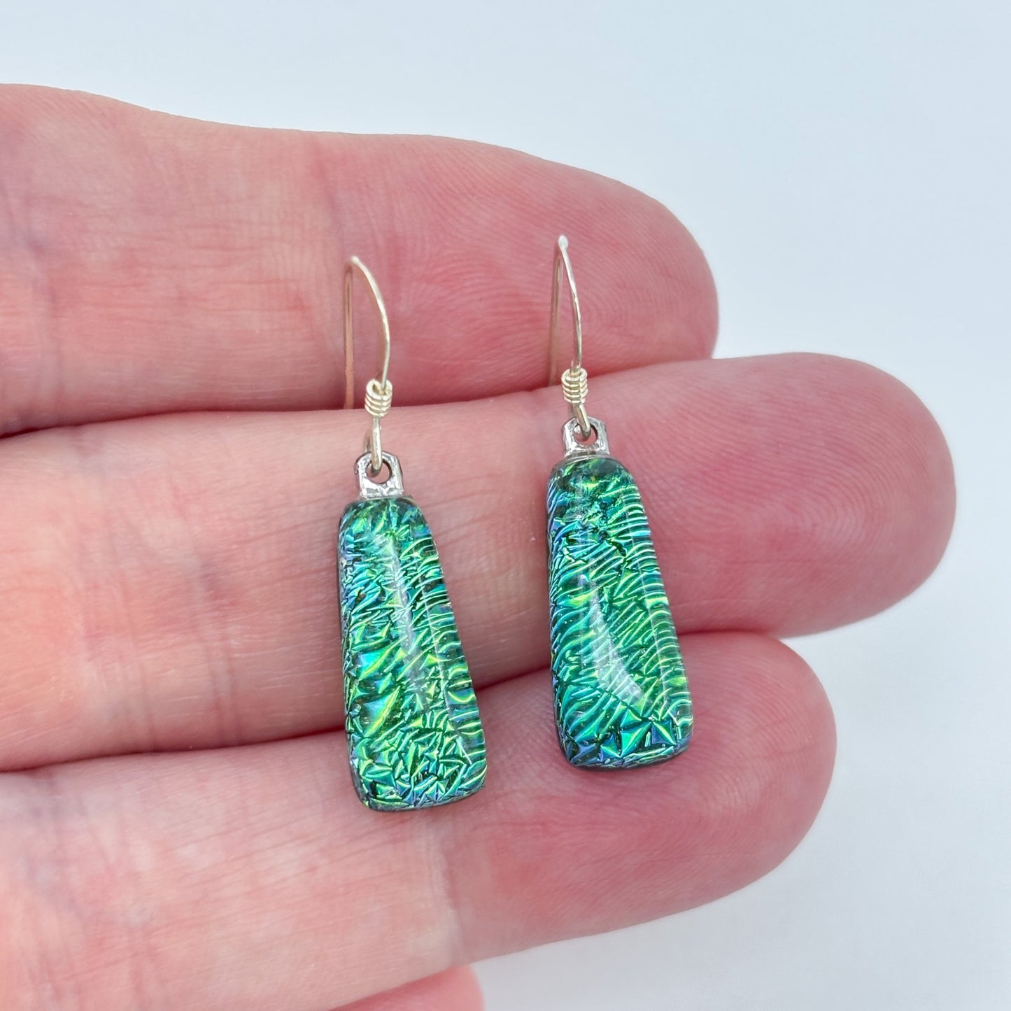 Vintage Sterling Silver 925 Dichroic Glass Dangle Earrings