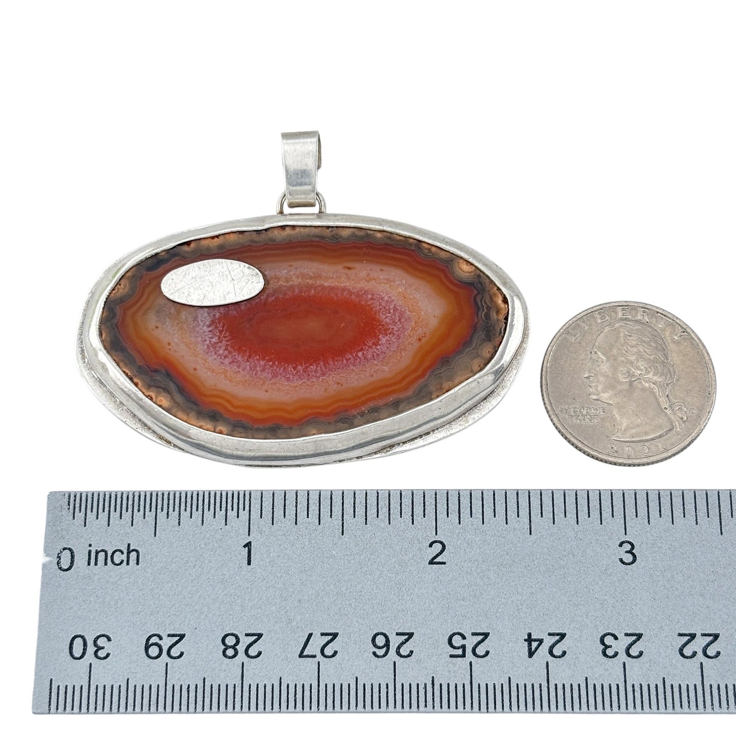Vintage Sterling Silver 925 Red Banded Agate Pendant