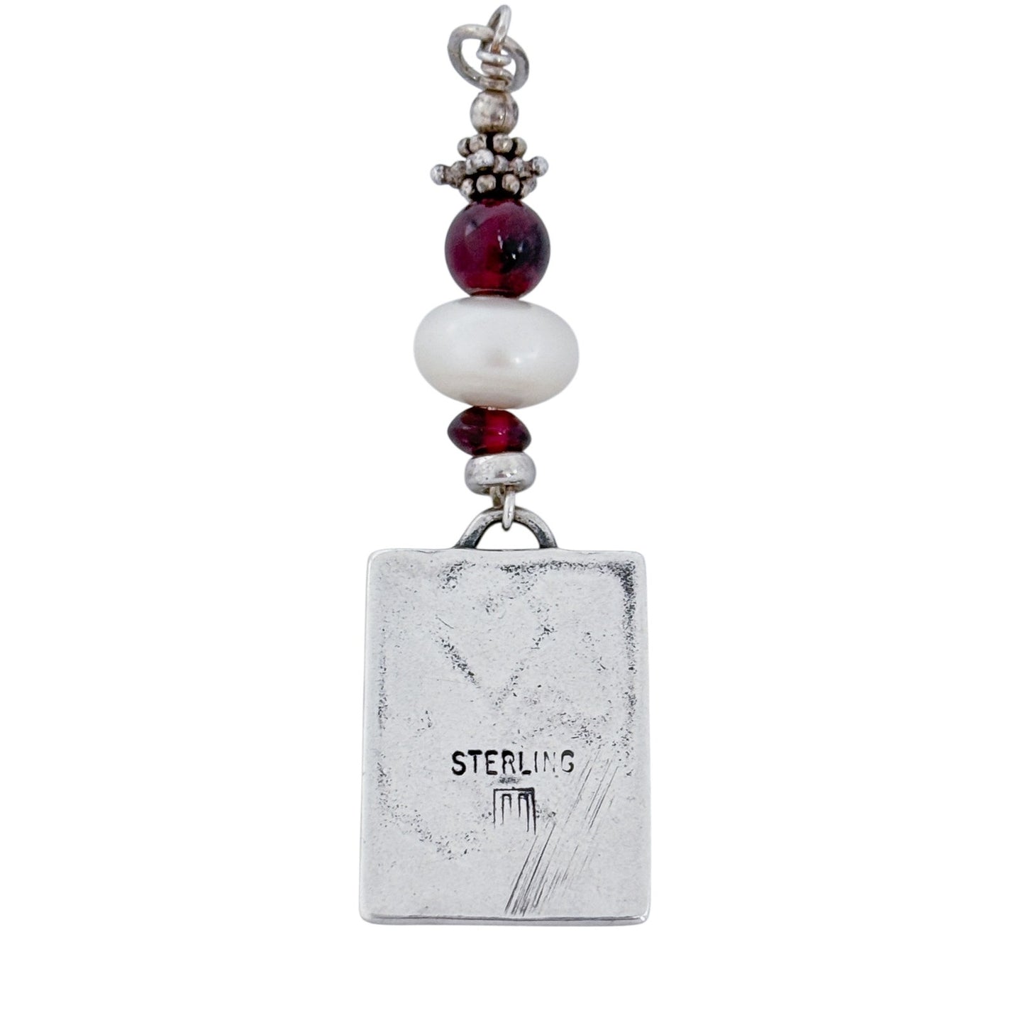 Vintage Sterling Silver 925 Garnet Pearl Hearts Pendant