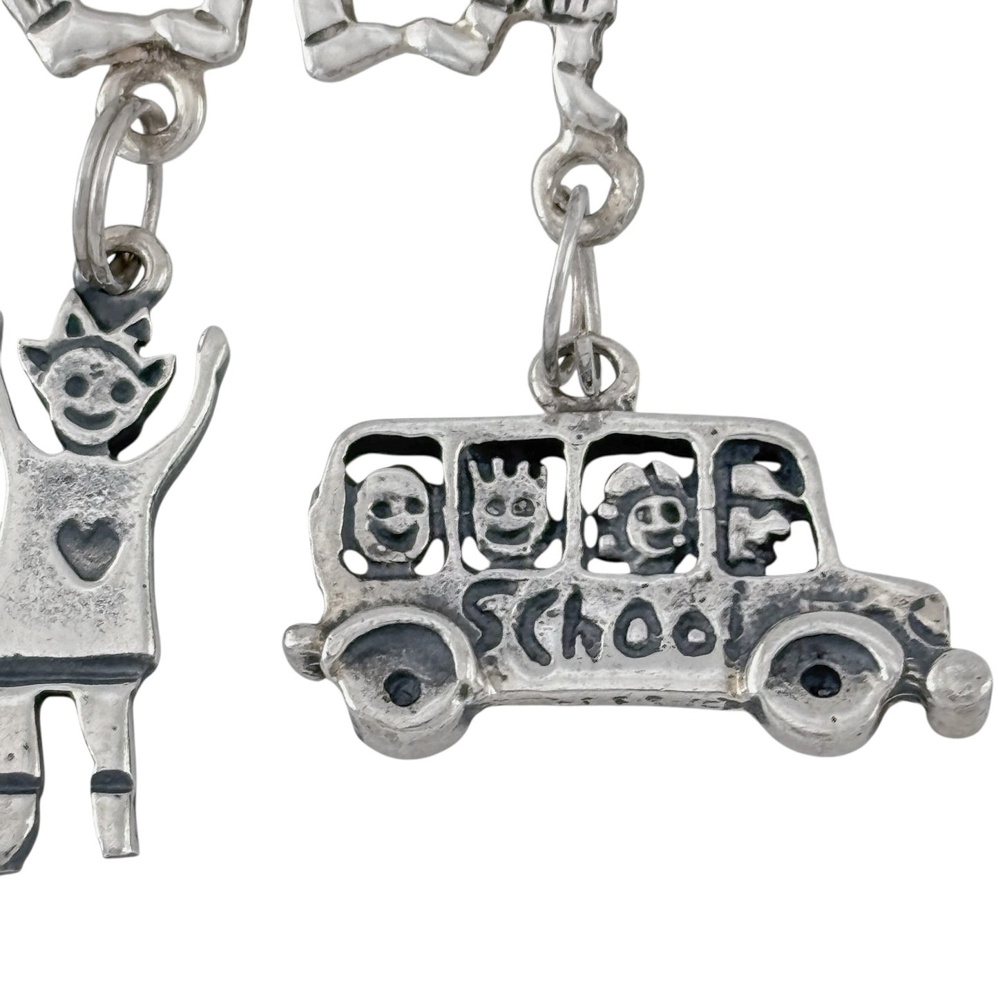 Vintage Sterling Silver 925 School Children Charm Brooch
