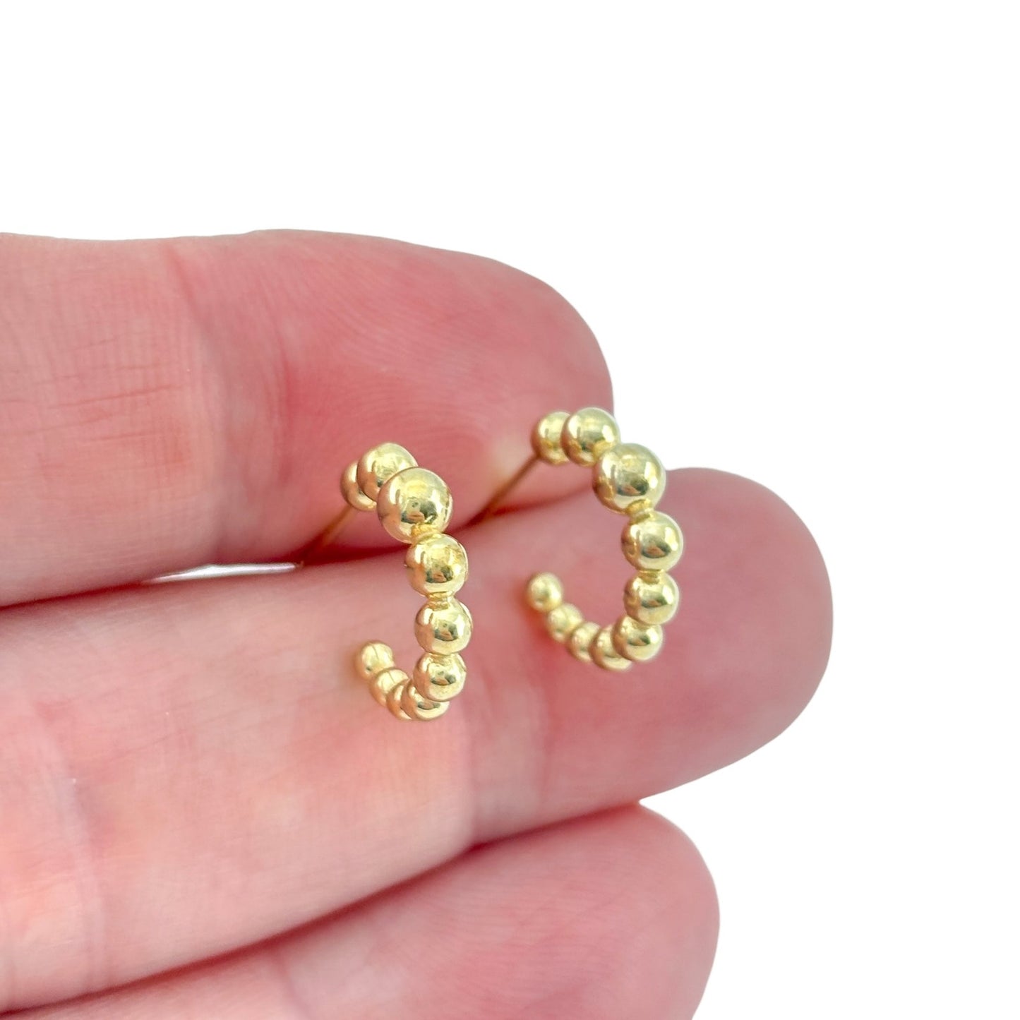 Vintage Gold-Tone Sterling Silver 925 Beaded Hoop Earrings