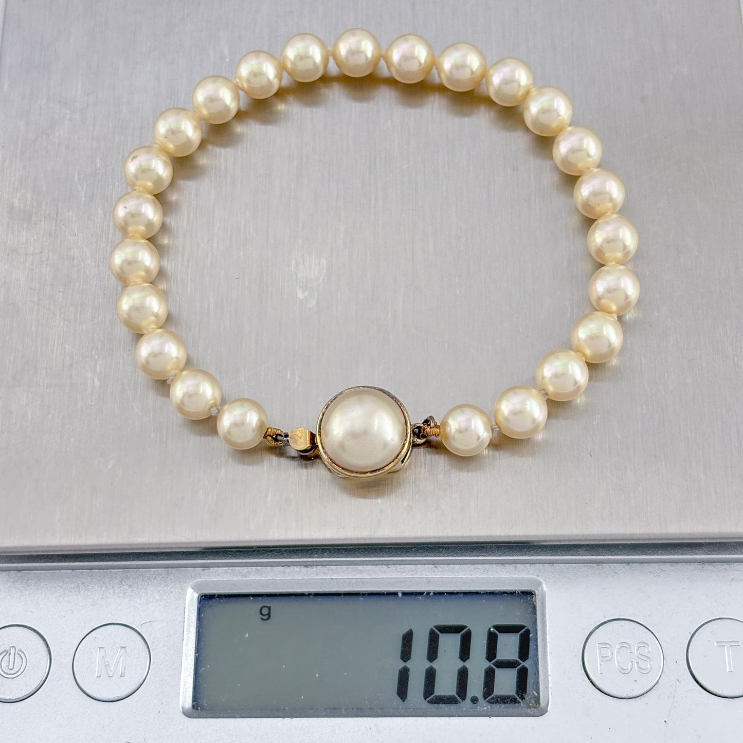 Vintage Gold-Tone Sterling Silver 925 Pearl Bracelet 7"