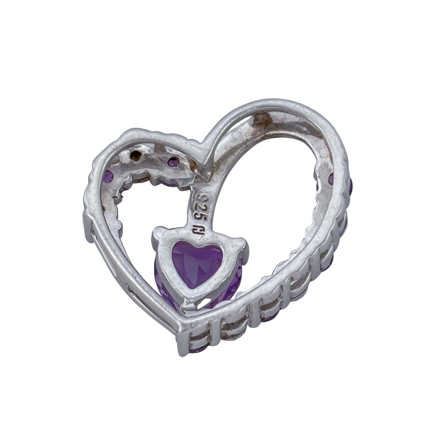Vintage Sterling Silver 925 Amethyst Diamond Heart Pendant