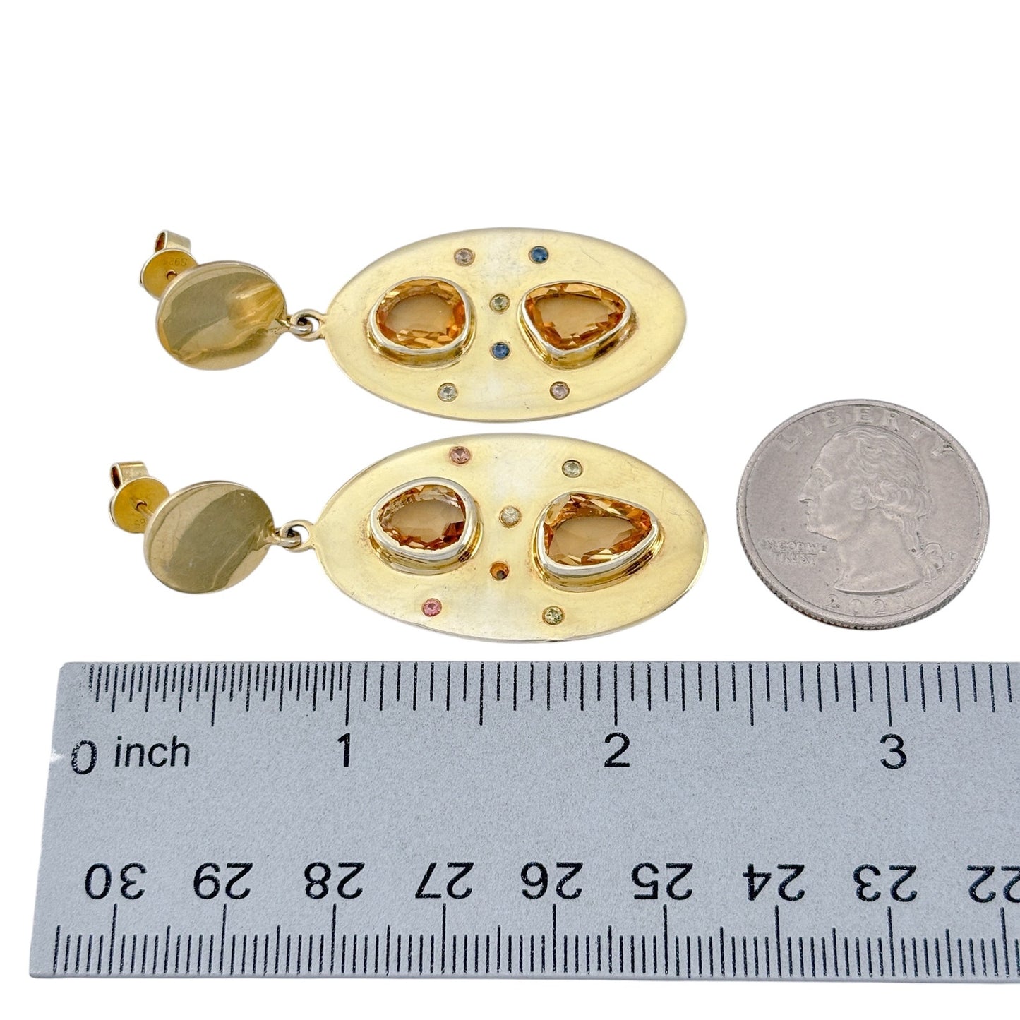 Vintage Gold-Tone Sterling Silver 925 Citrine Sapphire Earrings