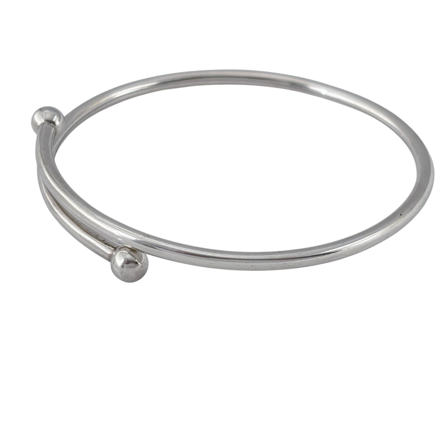 Vintage Sterling Silver 925 Ball Tip Cross Over Bangle Bracelet 7.75"