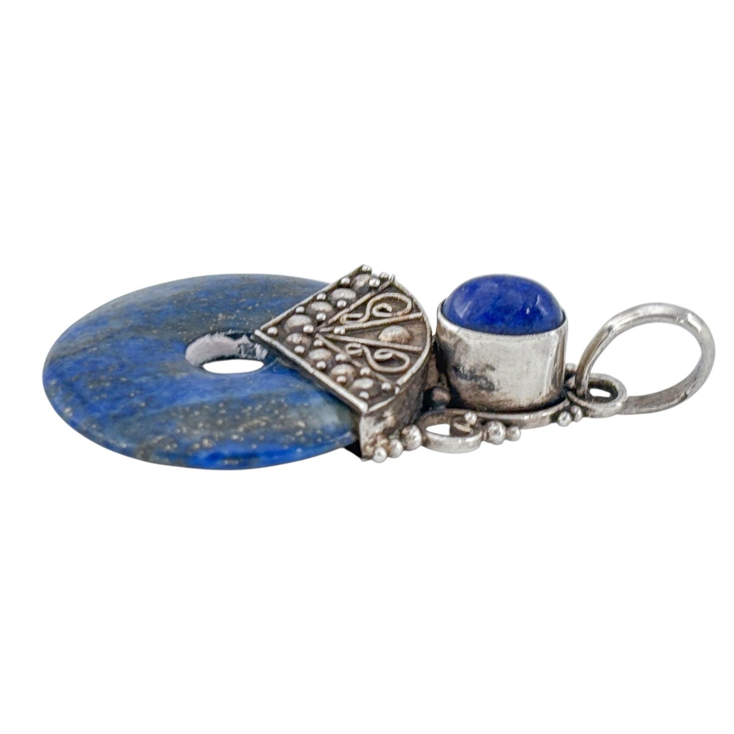 Vintage Sterling Silver 925 Lapis Lazuli Donut Pendant