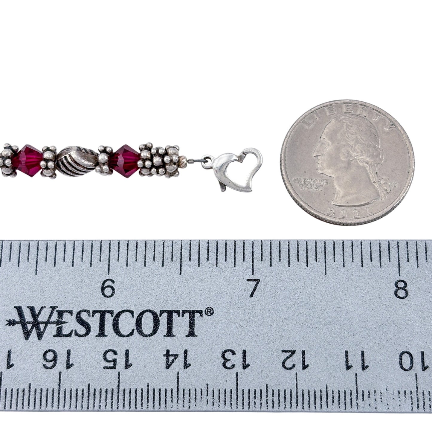 Vintage Sterling Silver 925 Red Crystal Bracelet 7"