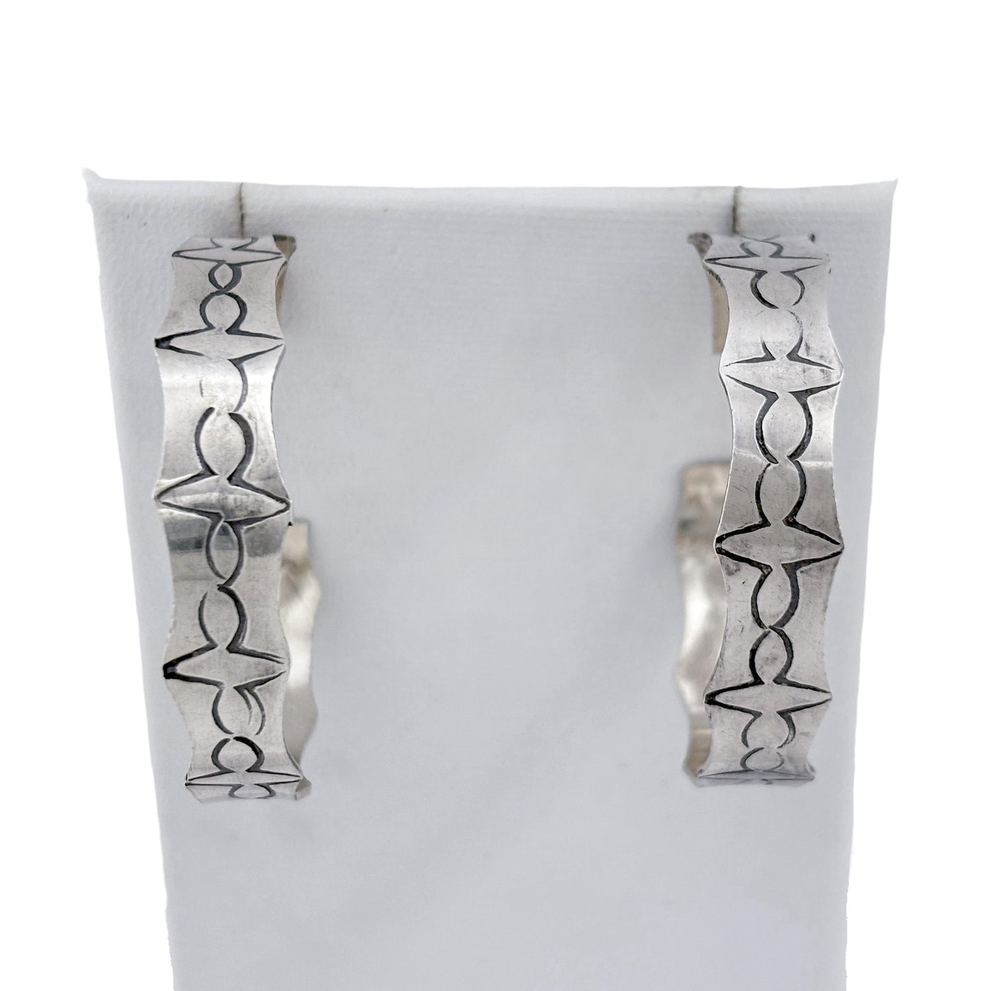 Vintage Sterling Silver 925 Hand Stamped Hoop Earrings