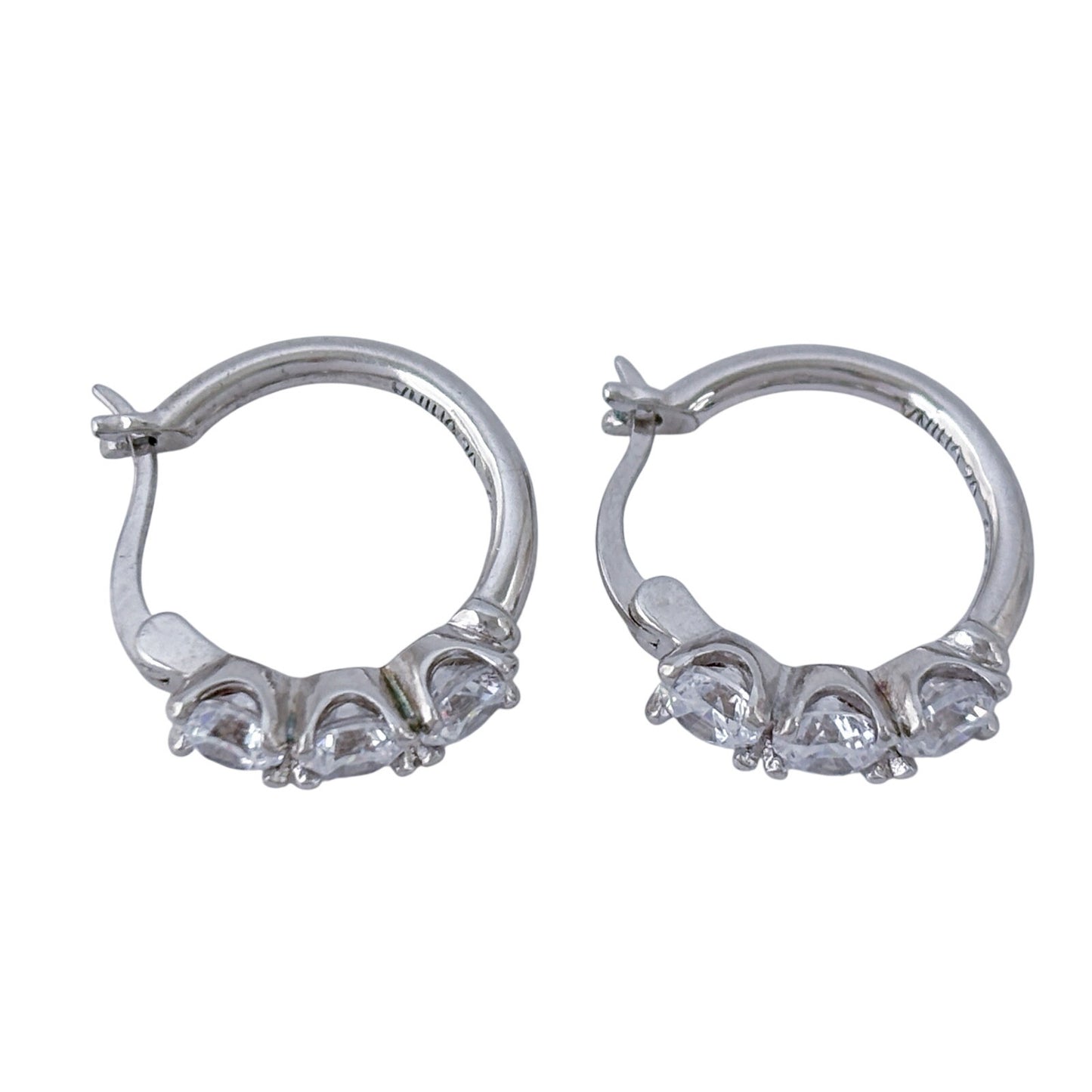 Vintage Sterling Silver 925 Cubic Zirconia Huggie Hoop Earrings