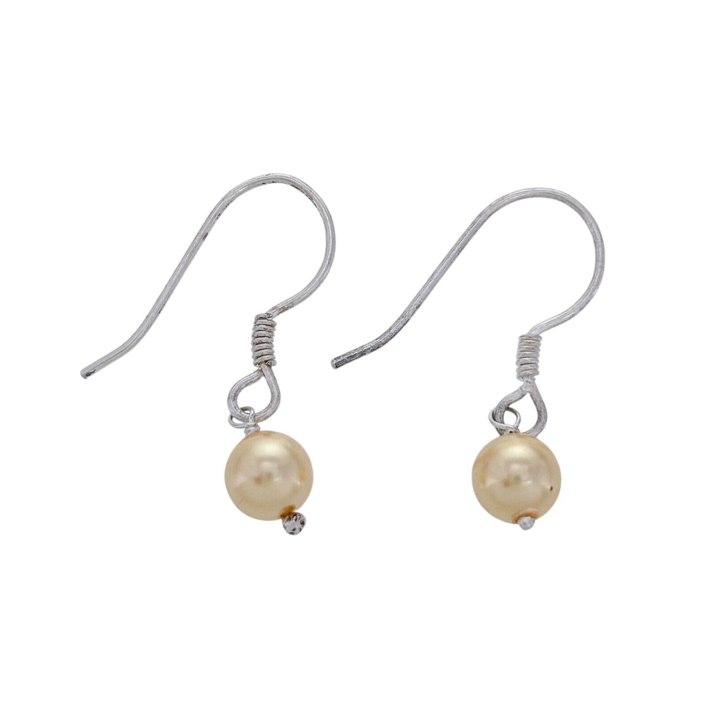 Vintage Silver-Tone Champagne Imitation Pearl Dangle Earrings