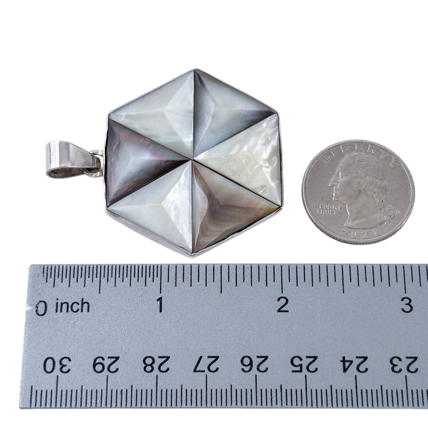 Vintage Sterling Silver 925 Mother of Pearl Hexagon Pendant