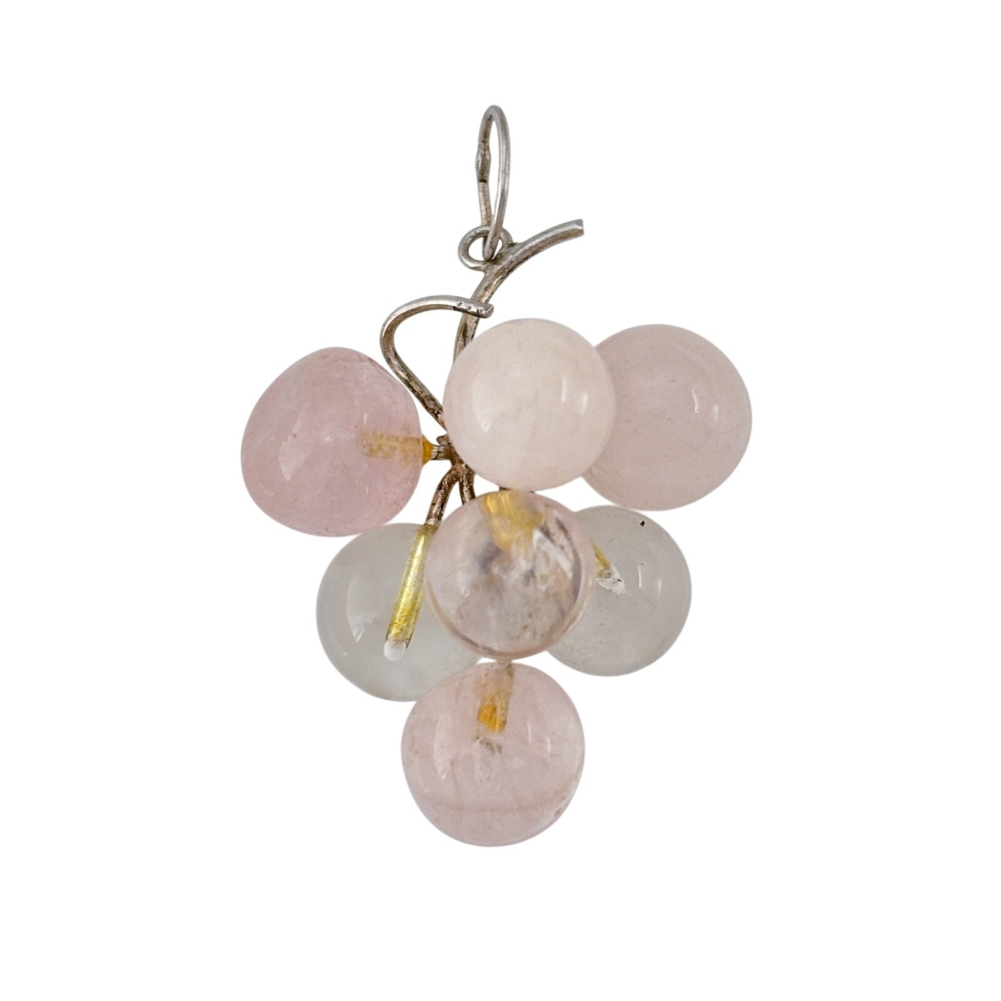 Vintage Sterling Silver 925 Rose Quartz Grape Cluster Pendant