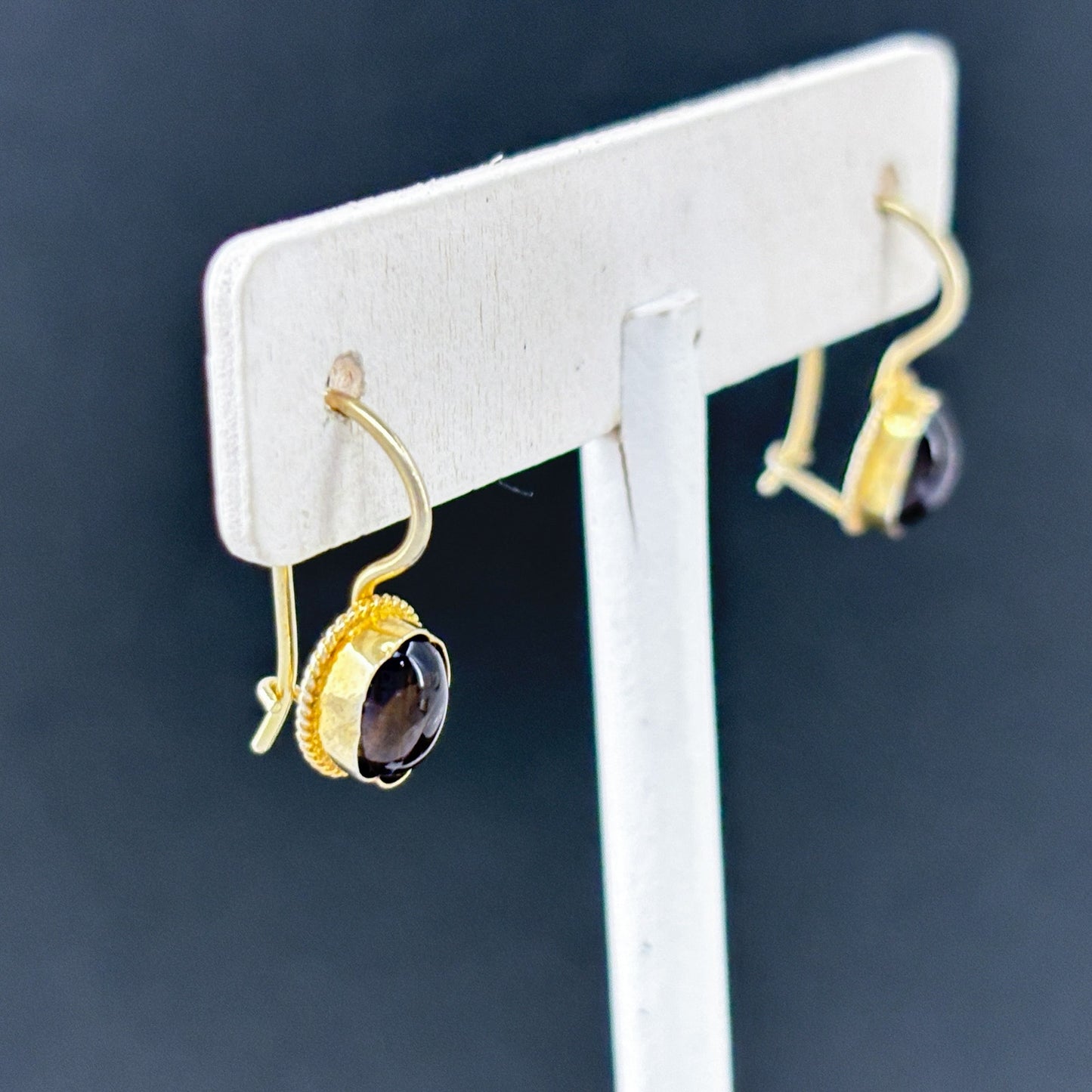 Estate Gold-Tone Sterling Silver 925 Purple Glass Drop Earrings