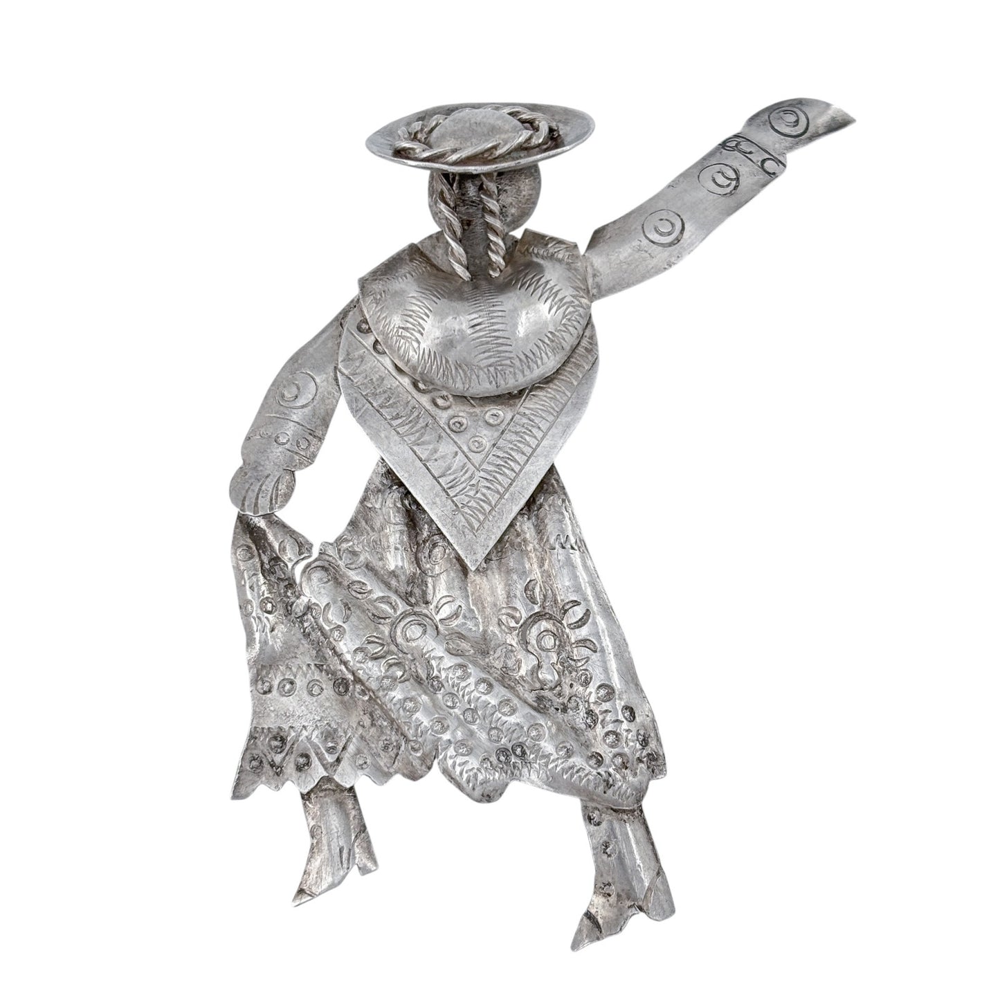 Vintage Peru Sterling Silver 925 Indigenous Woman Dancer Brooch