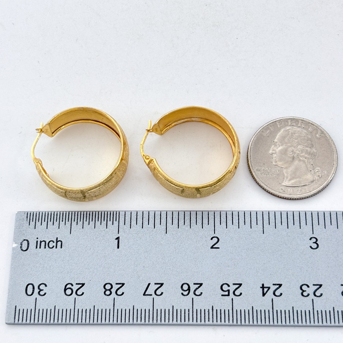 Vintage Gold-Tone Sterling Silver 925 Textured Hoop Earrings