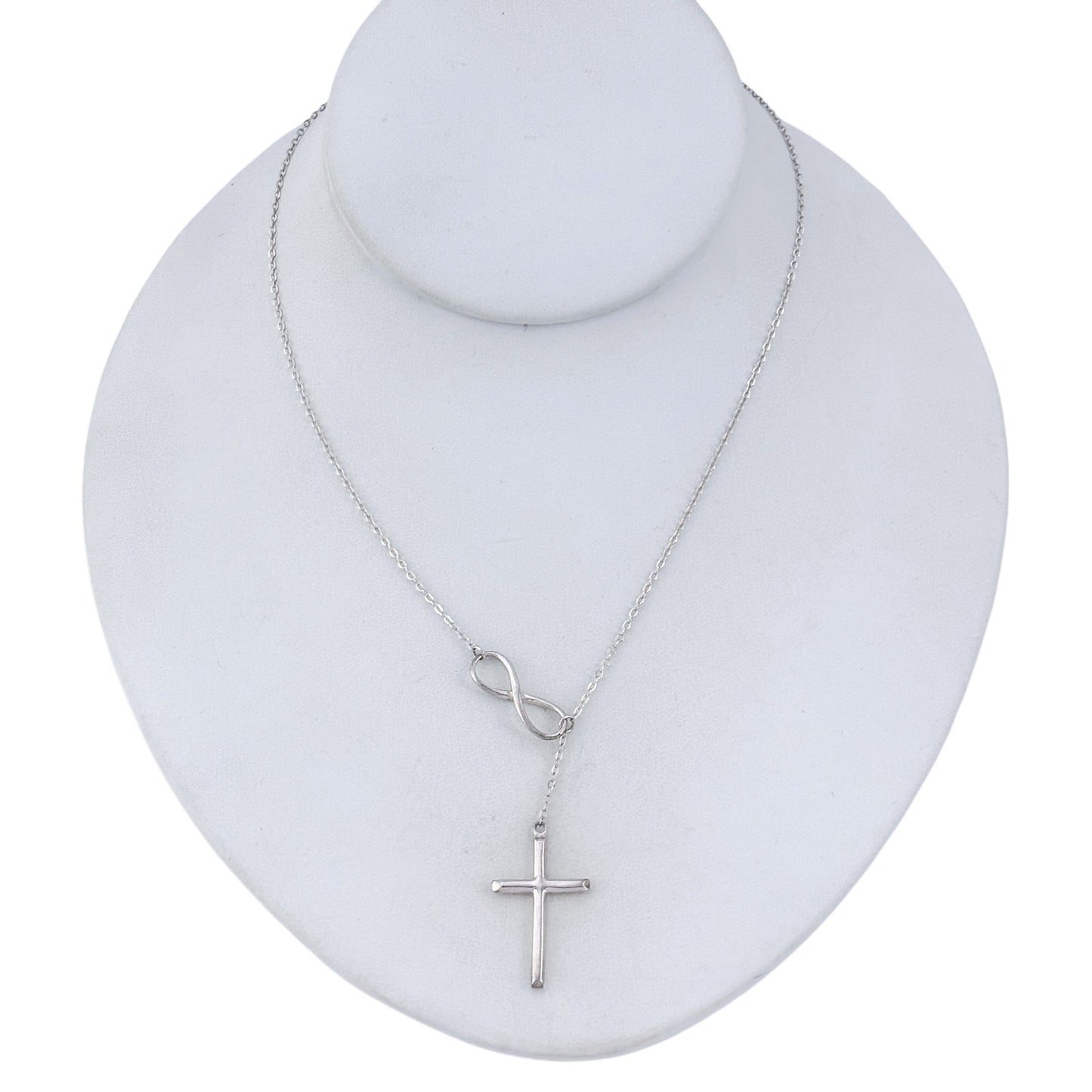 Vintage Sterling Silver 925 Infinity Cross Pendant Necklace 16.5"-18.5"