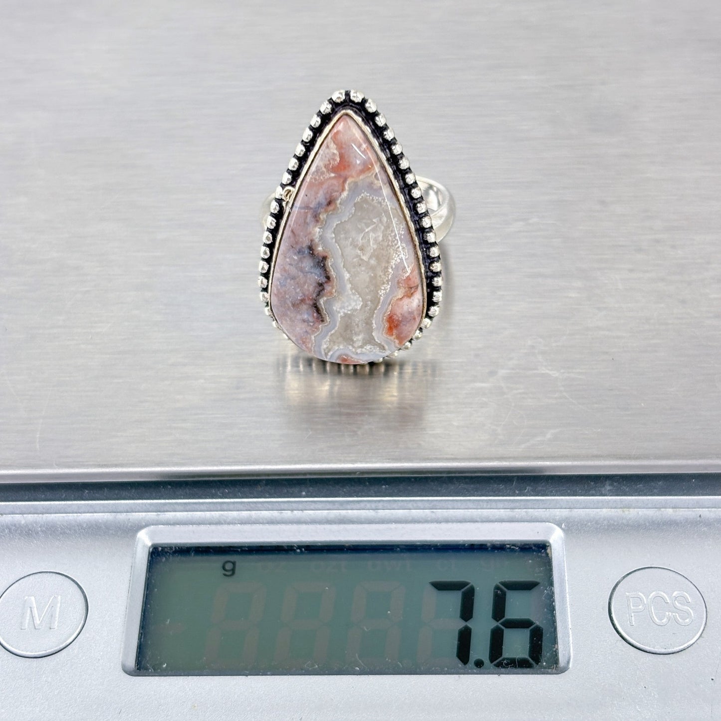 Vintage Sterling Silver 925 Teardrop Agate Statement Ring | Size 7.5