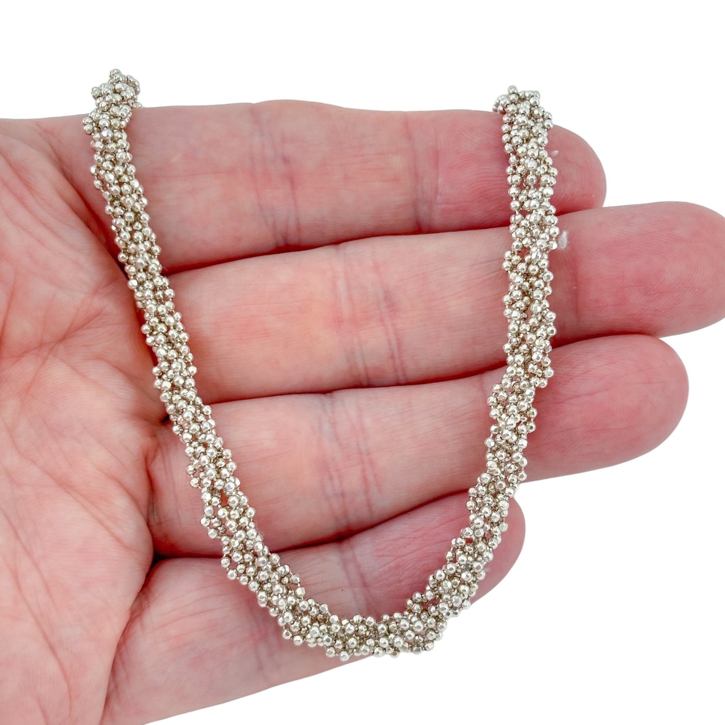 Vintage Sterling Silver 925 Multi Strand Bead Necklace 16"