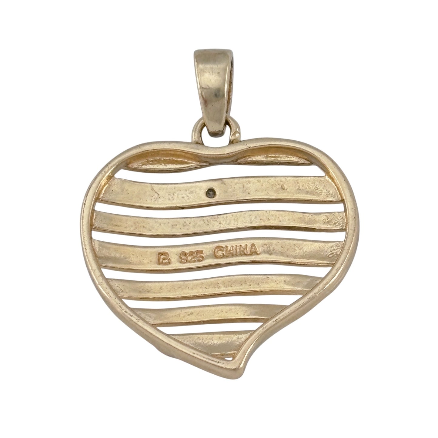 Vintage Gold-Tone Sterling Silver 925 Diamond Heart Pendant