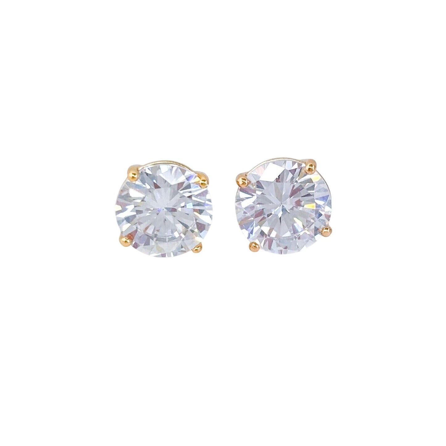 Vintage Gold-Tone Sterling Silver 925 Cubic Zirconia Stud Earrings