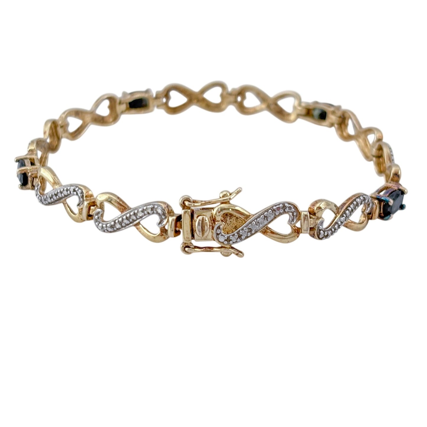 Vintage Gold-Tone Sterling Silver 925 Sapphire Diamond Infinity Bracelet 7"