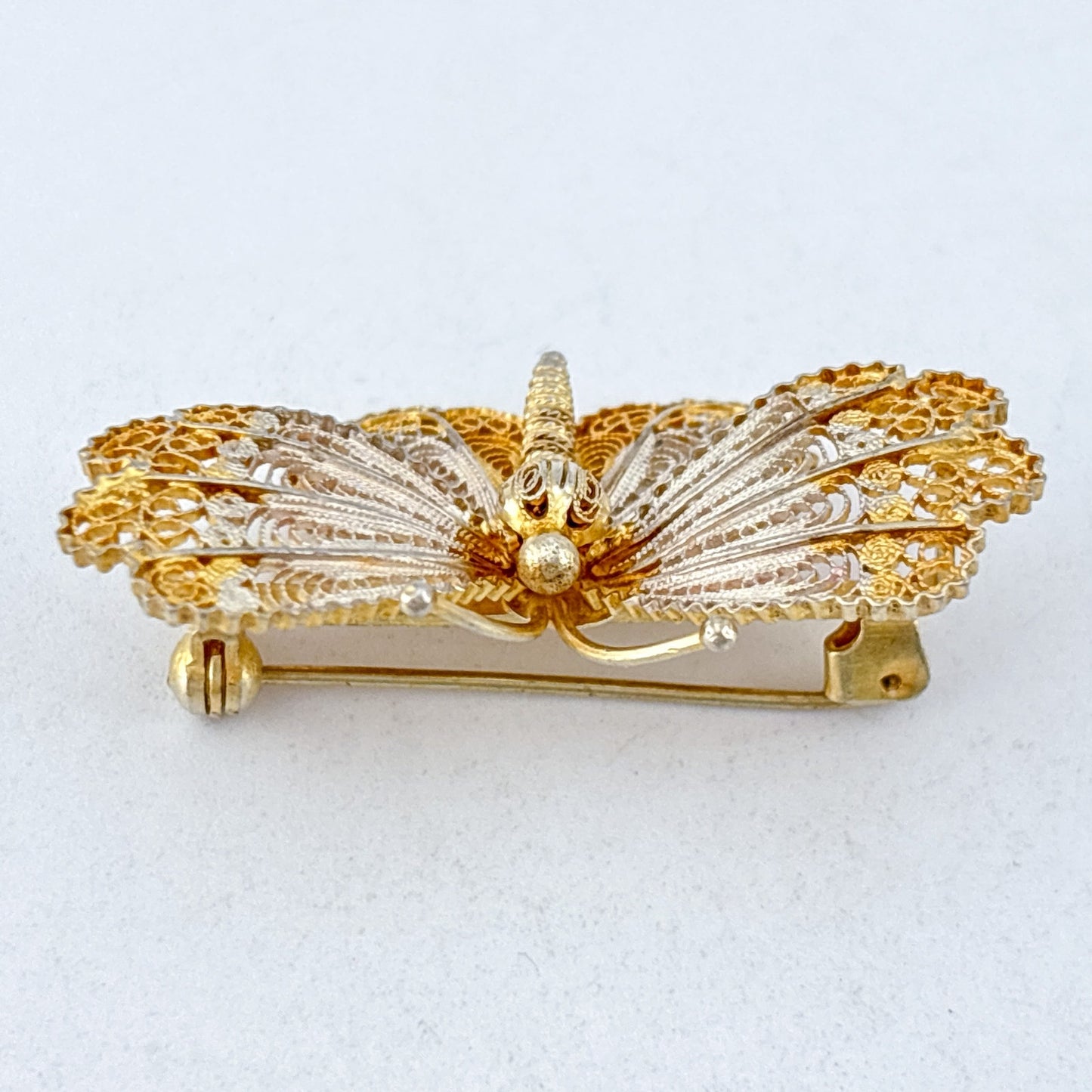 Vintage Sterling Silver 950 Gilt Filigree Butterfly Brooch