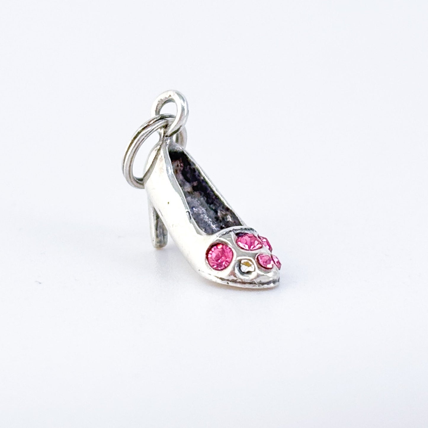 Vintage Jezlaine Sterling Silver 925 Pink Crystal High Heel Shoe Charm Pendant