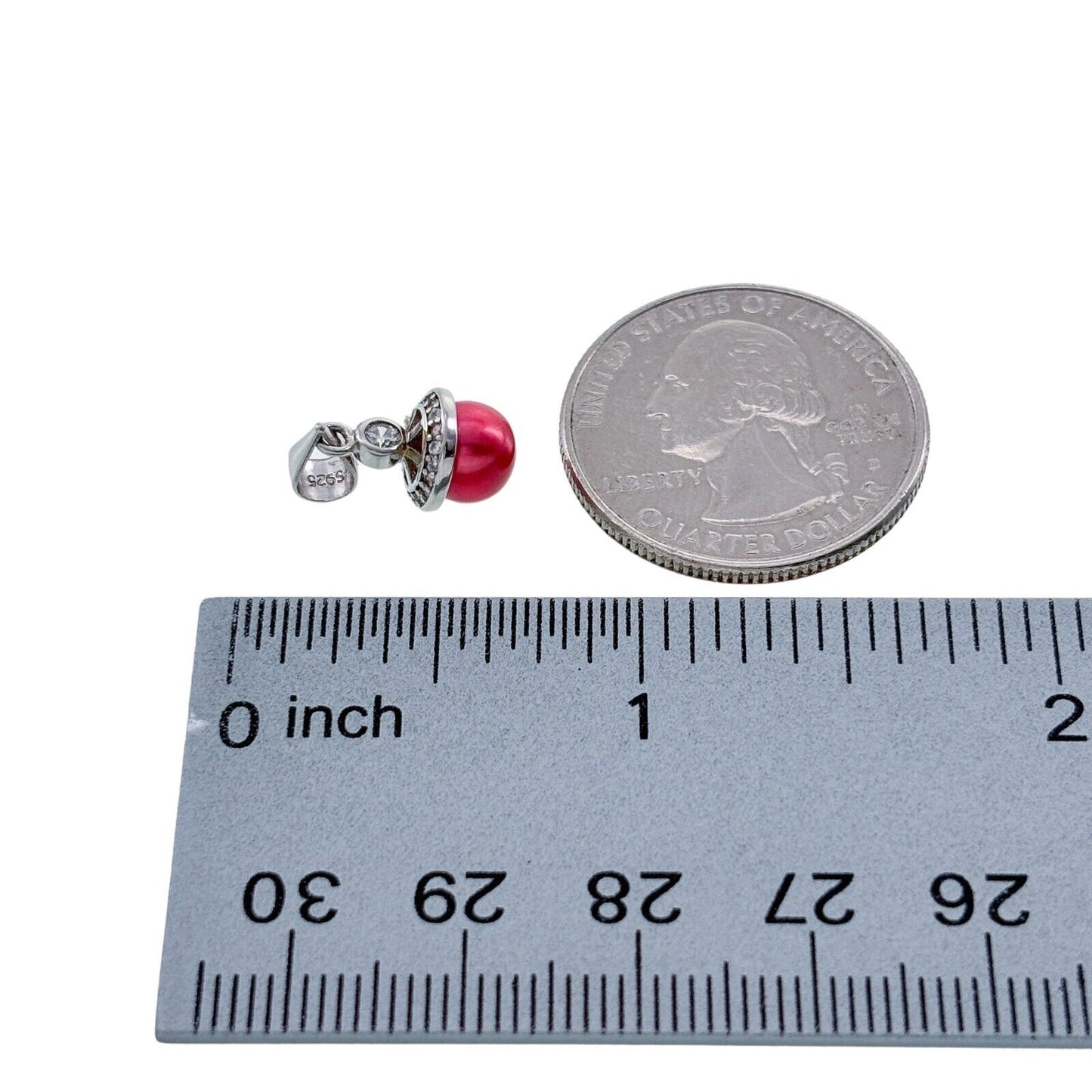 Vintage Sterling Silver 925 Cubic Zirconia Pink Pearl Drop Pendant