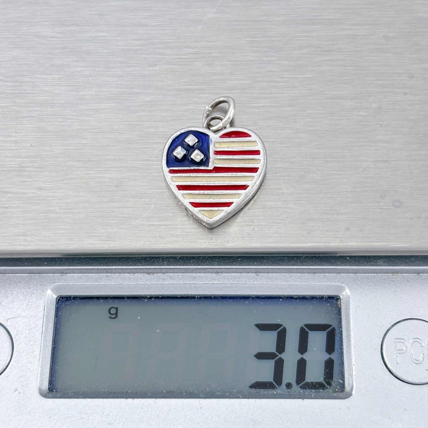 Vintage Sterling Silver 925 American Flag Heart Charm